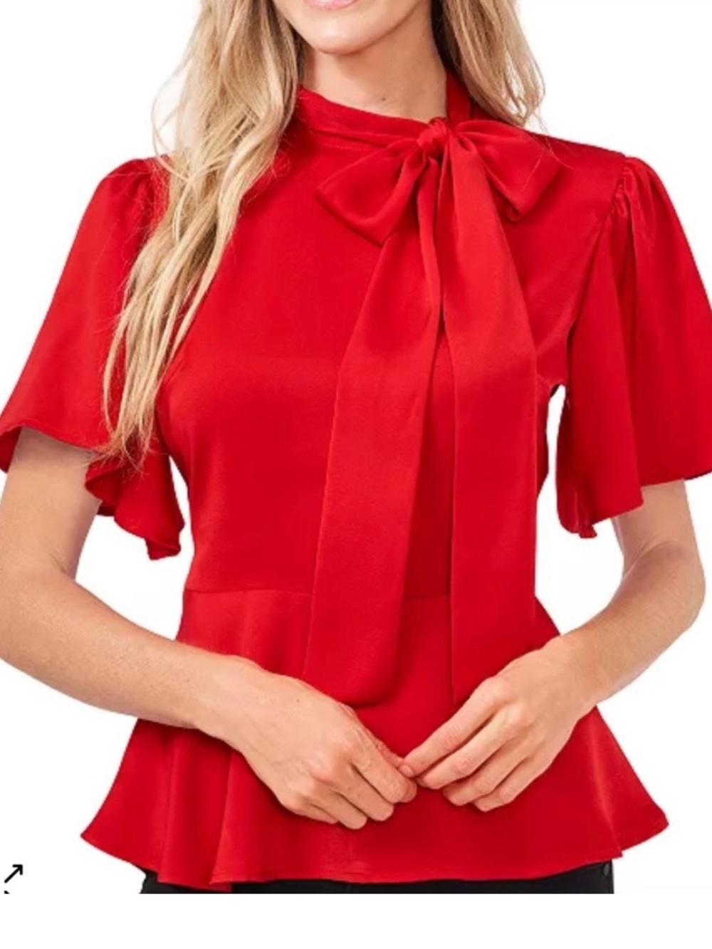 CeCe Red Peplum Top with Bow Tie New With Tags NWT Sz XS